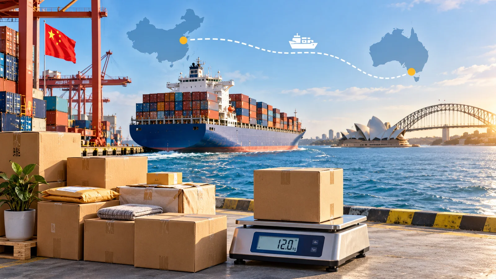 China to Australia Sea Freight Cost: 12kg Routes, Postcodes, and Time